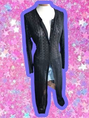 Black maxi sweater duster cardigan S M goth witchy whimsygoth craft cache 90s